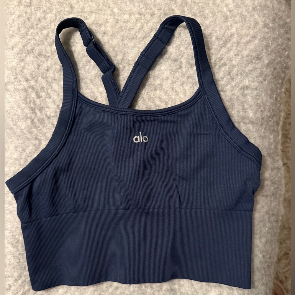Alo Seamless Ribbed Favorite Bra Tank - Navy M
